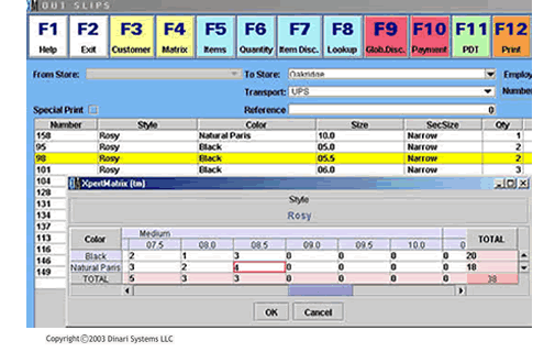 Use a Style Size Color Matrix to enter quantities at the POS