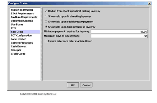 18.	Layaway parameters